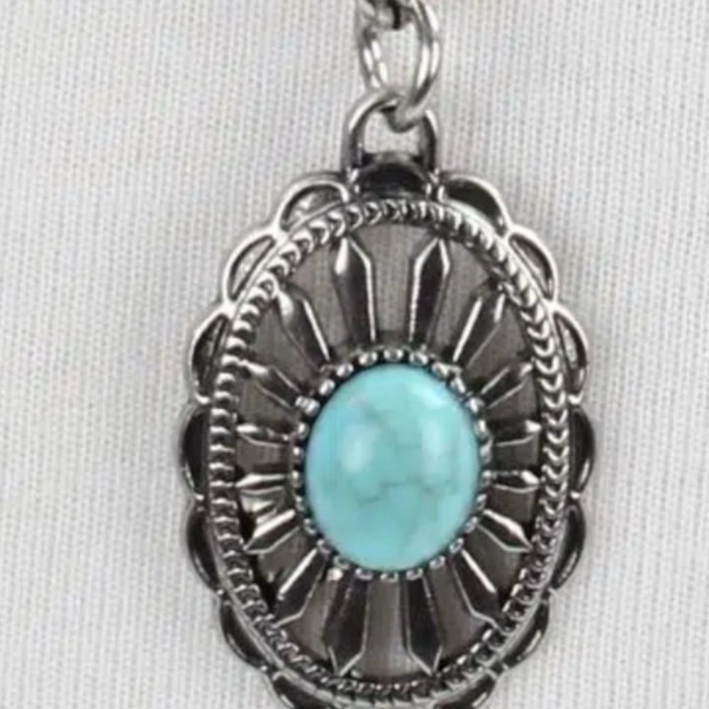 American Bison Western Chain Belt,oval silver tone conchos,faux turquoise stones - Picture 3 of 11